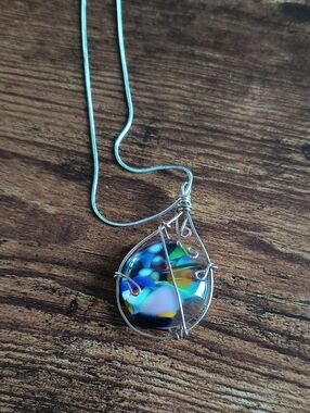 Handmade Multicolor Glass Pendant Necklace - Colorful Teardrop Design